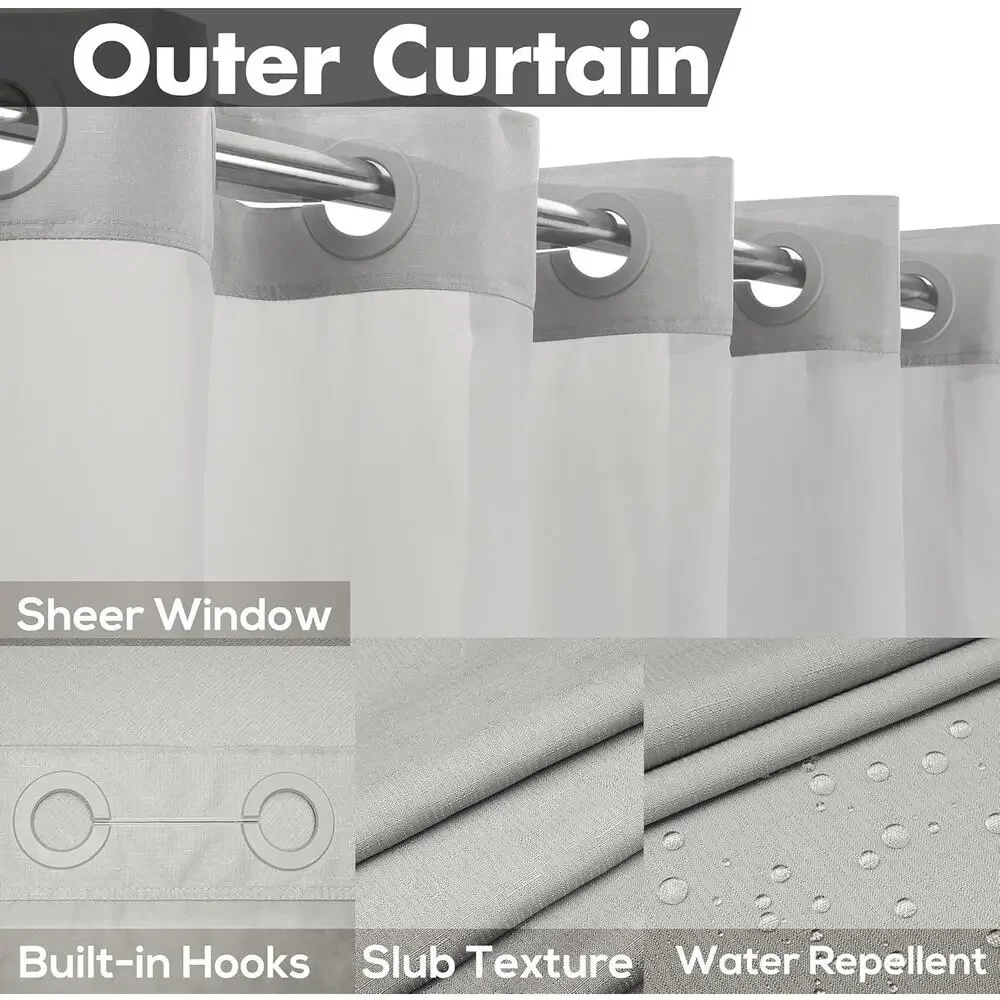 River Dream No Hook Slub Textured Shower Curtain PEVA Liner 71